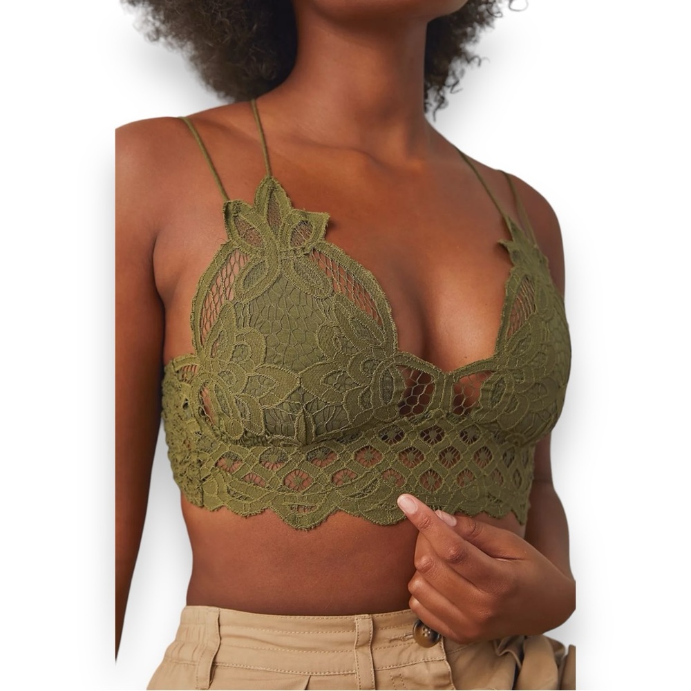 Free People One Adella Bralette Avocado Tree Lacey Crochet Coquette Feminine